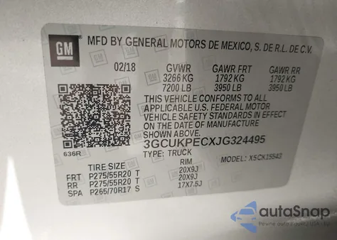 2018 Chevrolet Silverado 1500 Custom from USA, damaged, VIN 3GCUKPECXJG324495